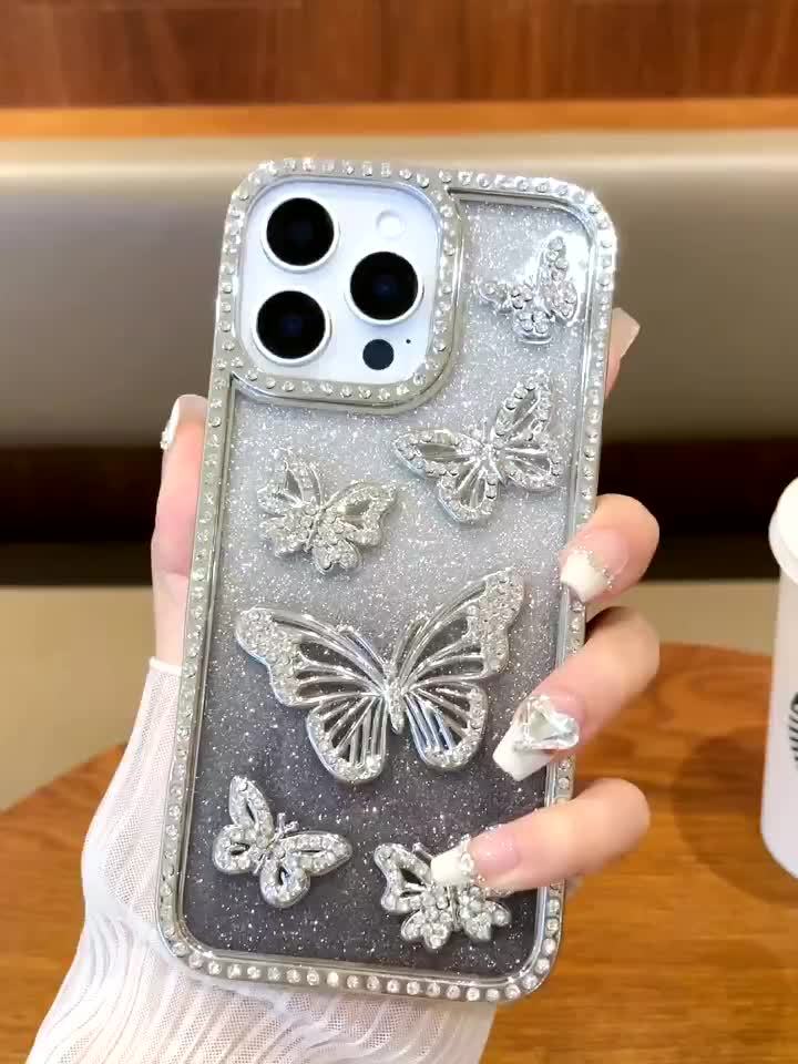 Luxury Cute Girls Phone Case for iPhone 16 Pro Max, Butterfly with Light Rhinestone Case Women for iPhone 15 Pro Max, Aesthetic Bling Glitter Gradient Case for iPhone 14 Pro Max, Shockproof Cover for iPhone 11, 12 Pro Max, 13